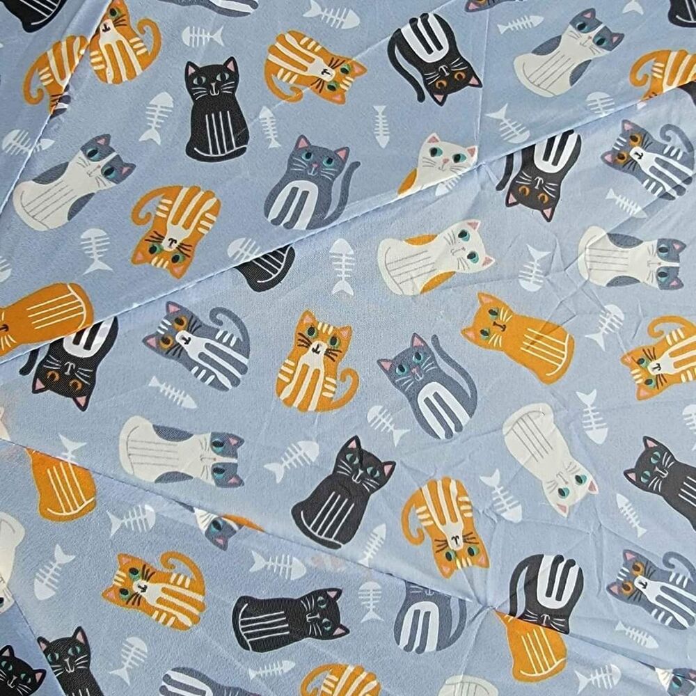 TOTES Automatic Compact Umbrella Recycled Fabric Cat Pattern- New w Tags - Picture 2 of 6